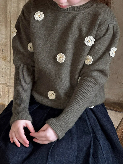 ニット・セーター フラワー刺繍パフスリーブセーター【mh0011226】