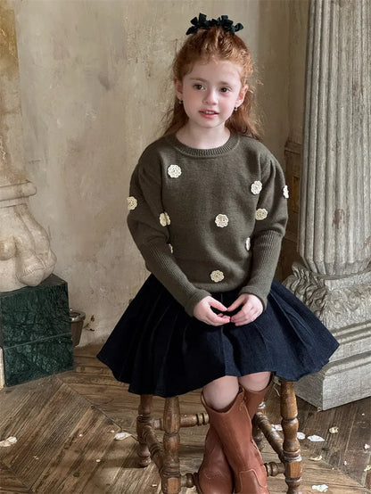 ニット・セーター フラワー刺繍パフスリーブセーター【mh0011226】