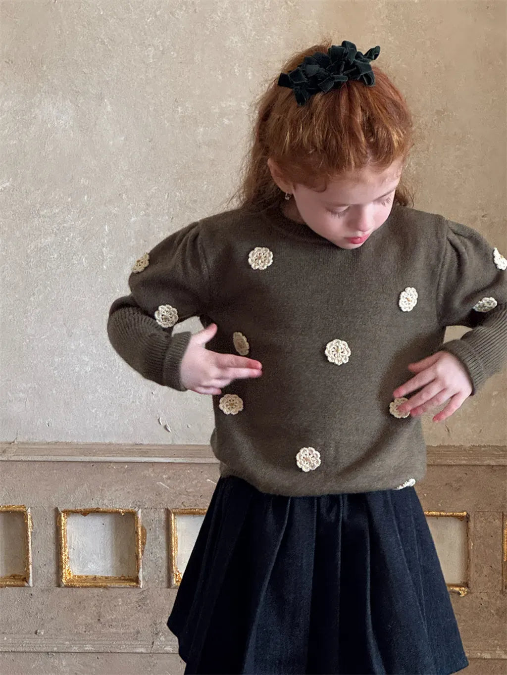 ニット・セーター フラワー刺繍パフスリーブセーター【mh0011226】