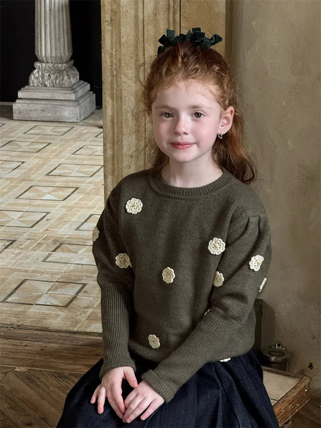 ニット・セーター フラワー刺繍パフスリーブセーター【mh0011226】