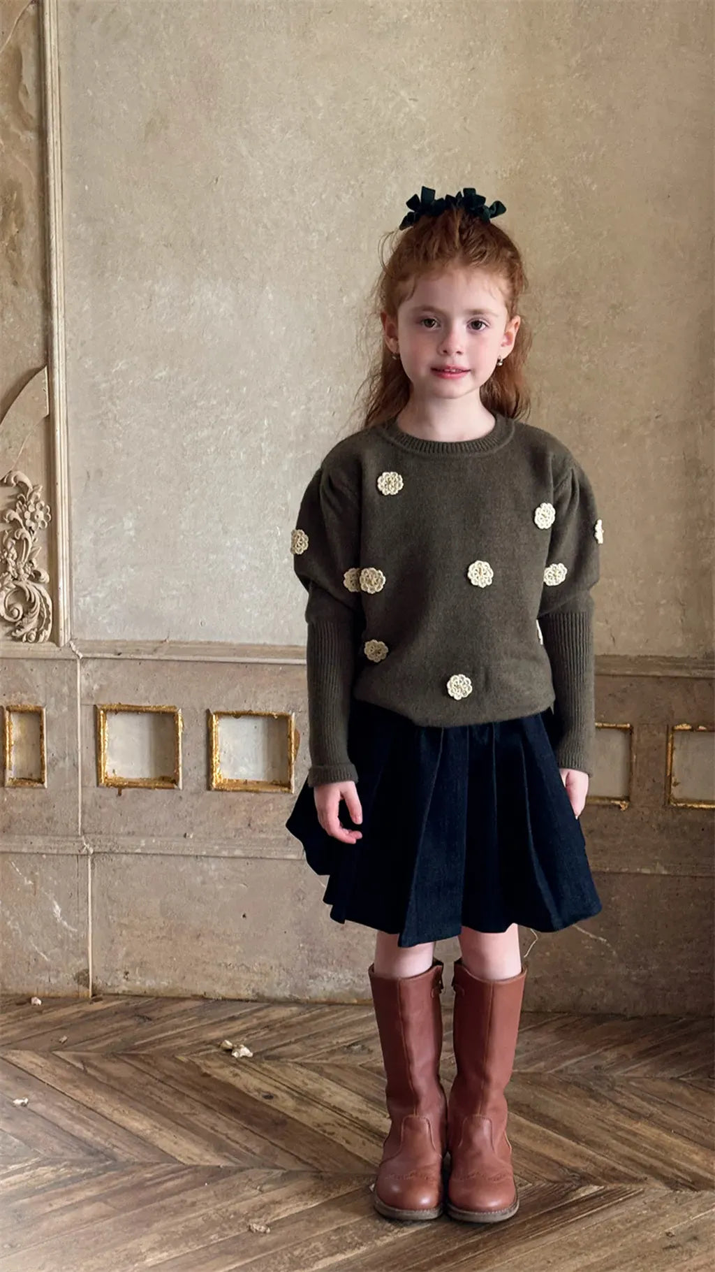 ニット・セーター フラワー刺繍パフスリーブセーター【mh0011226】