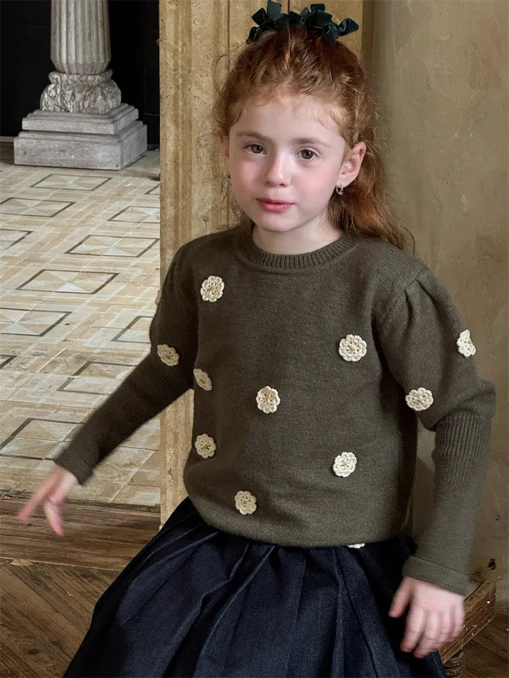 ニット・セーター フラワー刺繍パフスリーブセーター【mh0011226】