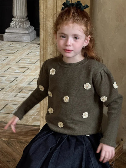 ニット・セーター フラワー刺繍パフスリーブセーター【mh0011226】