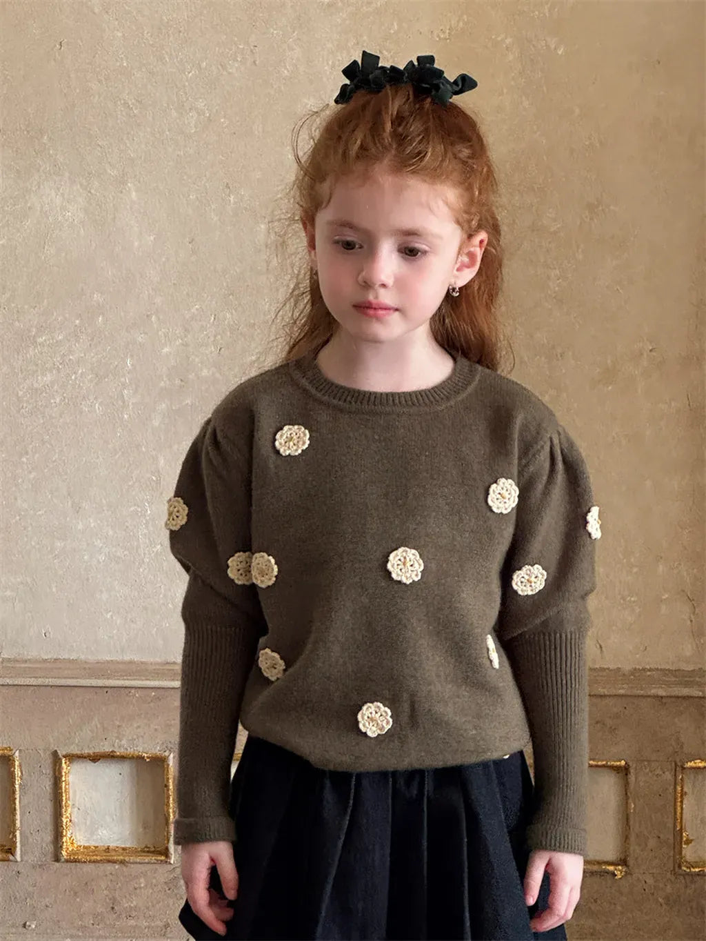 ニット・セーター フラワー刺繍パフスリーブセーター【mh0011226】