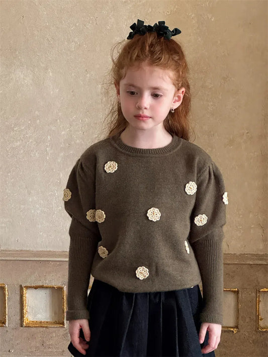 ニット・セーター フラワー刺繍パフスリーブセーター【mh0011226】