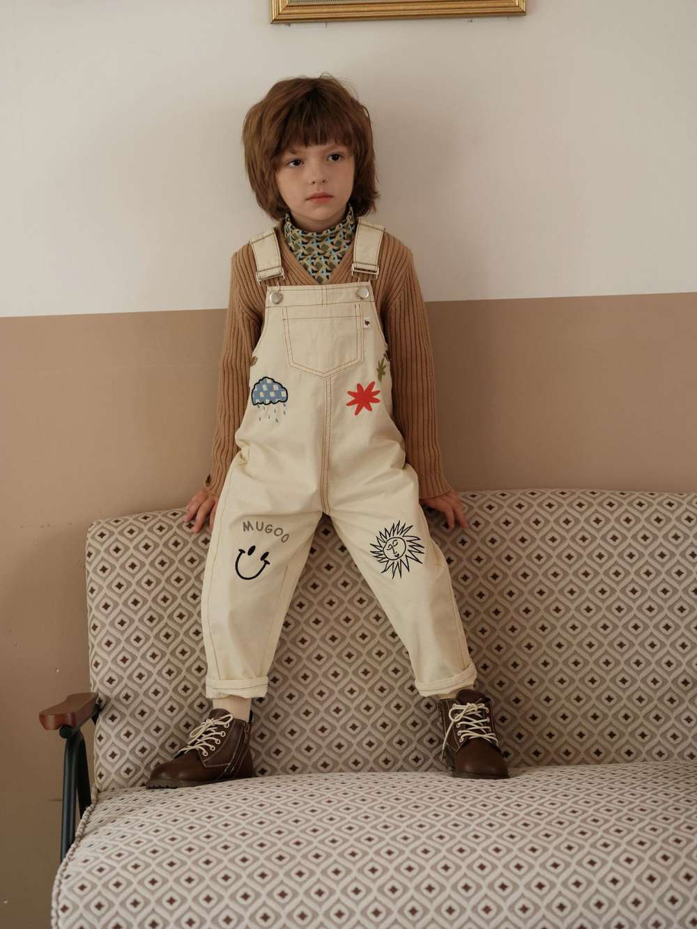 オーバーオール オーバーオール イラスト刺繍 サスペンダーパンツ つなぎ【mh0011556】