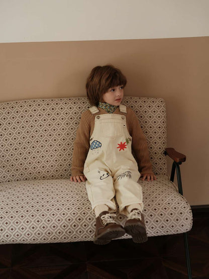 オーバーオール オーバーオール イラスト刺繍 サスペンダーパンツ つなぎ【mh0011556】