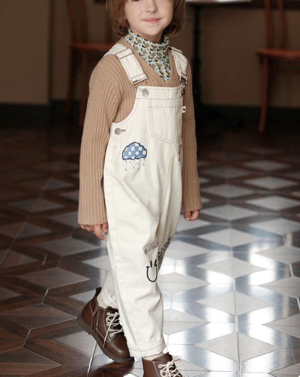 オーバーオール オーバーオール イラスト刺繍 サスペンダーパンツ つなぎ【mh0011556】