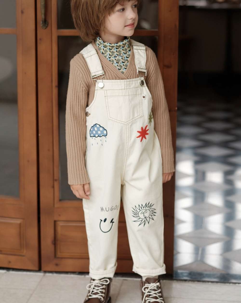 オーバーオール オーバーオール イラスト刺繍 サスペンダーパンツ つなぎ【mh0011556】