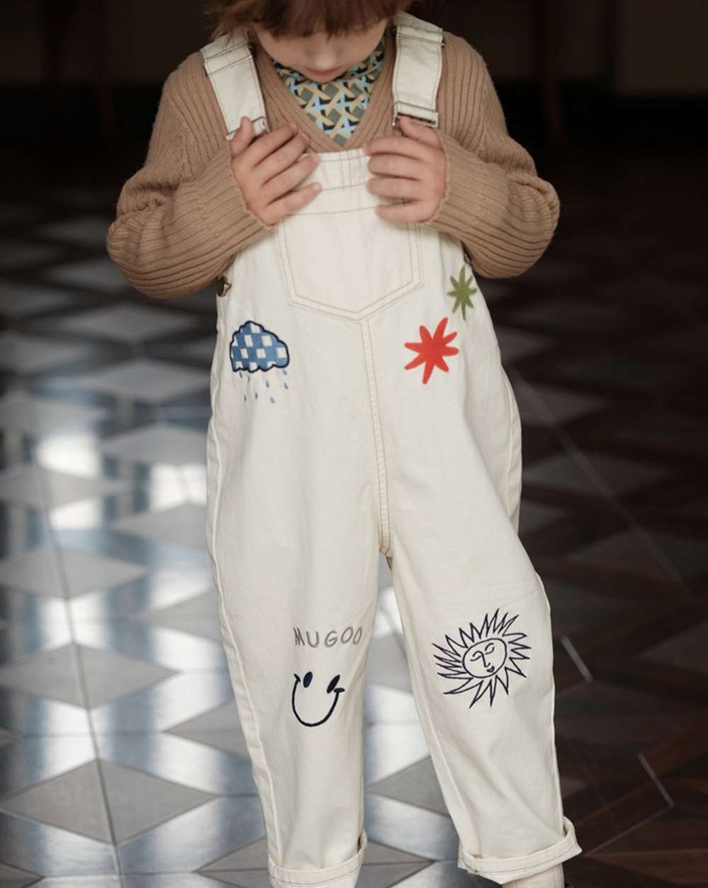 オーバーオール オーバーオール イラスト刺繍 サスペンダーパンツ つなぎ【mh0011556】