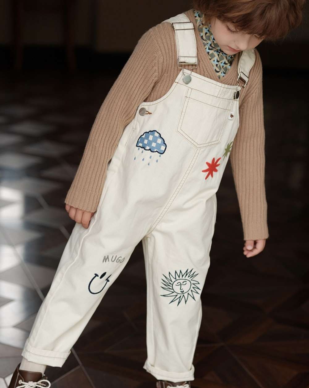 オーバーオール オーバーオール イラスト刺繍 サスペンダーパンツ つなぎ【mh0011556】