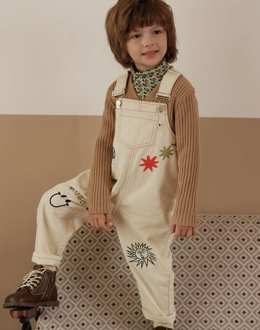 オーバーオール オーバーオール イラスト刺繍 サスペンダーパンツ つなぎ【mh0011556】