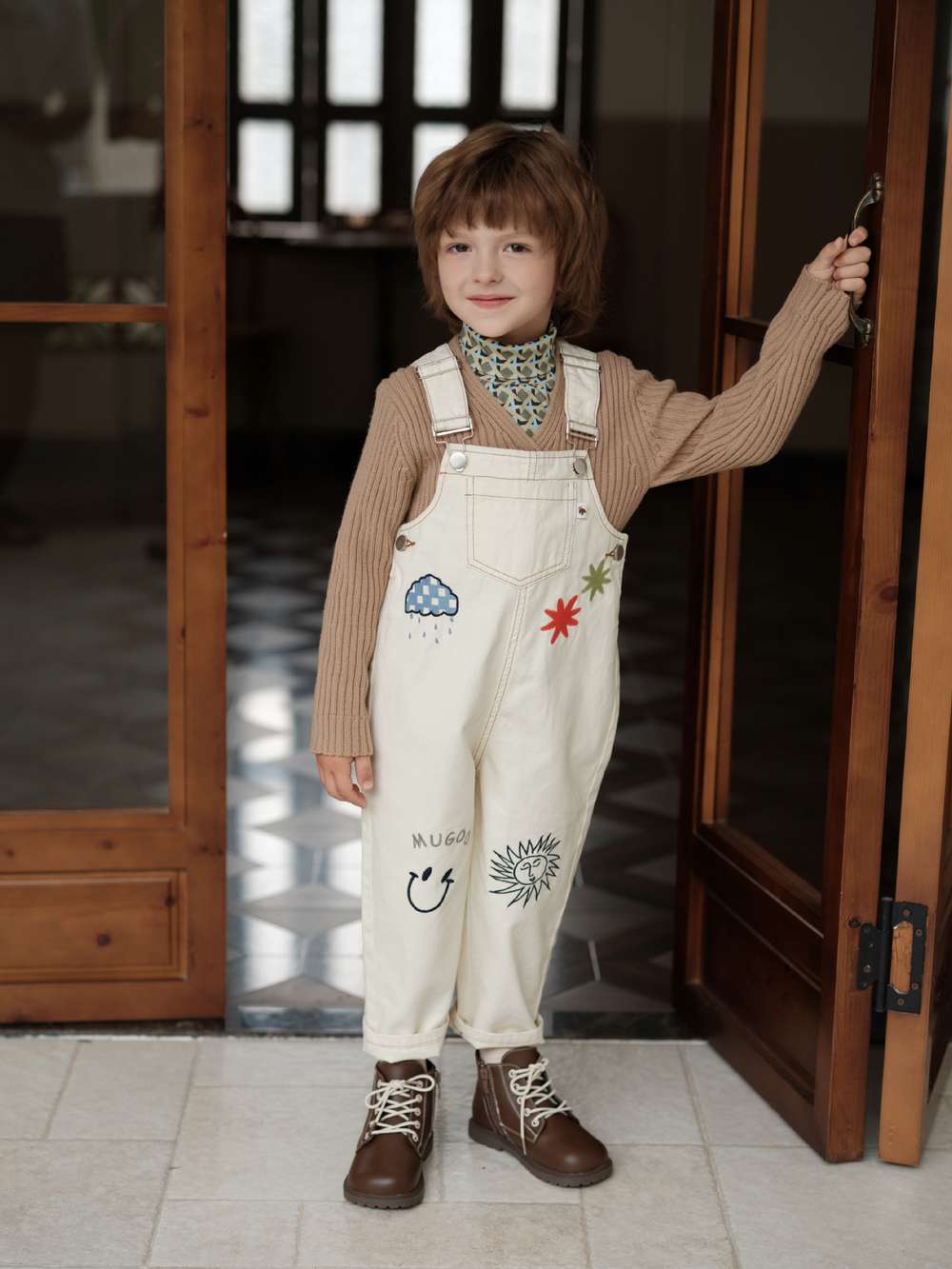 オーバーオール オーバーオール イラスト刺繍 サスペンダーパンツ つなぎ【mh0011556】