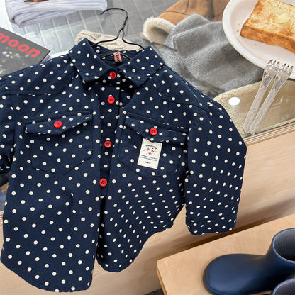 長袖シャツ・ブラウス Navy / 80cm Printed Children's Shirt プリント キッズシャツ【mh0012131】