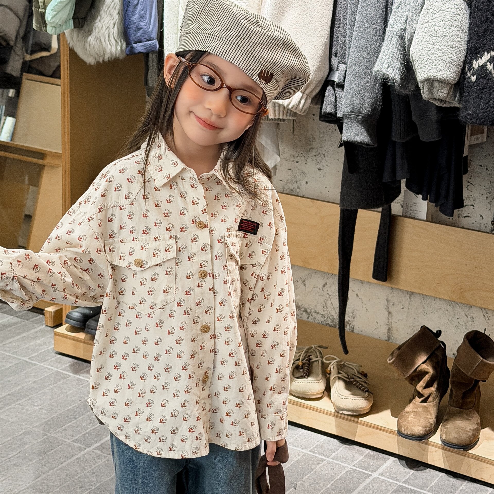 長袖シャツ・ブラウス Printed Children's Shirt プリント キッズシャツ【mh0012131】