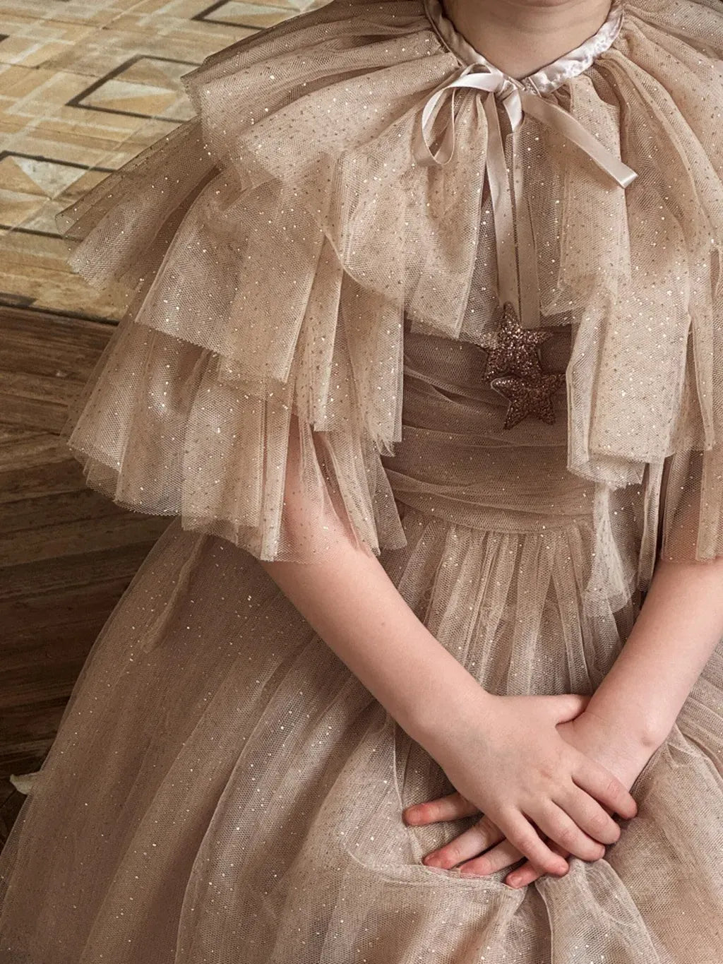 ノースリーブワンピース shawl / 90cm スパンコールチュールフリルケープ/ドレスワンピース【mh0011222】