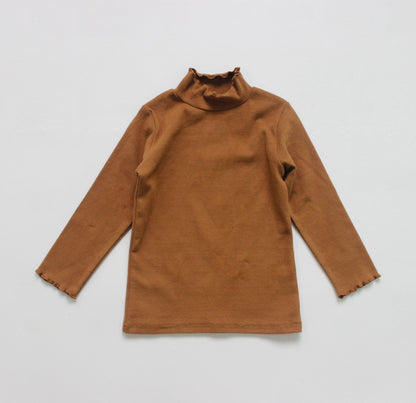 80cm / Camel High Neck Frill Long Sleeve Top キッズ フリル ハイネック トップス【mh0012254】