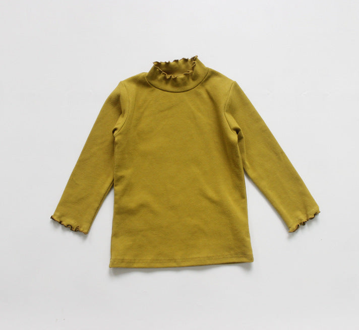 80cm / Olive green High Neck Frill Long Sleeve Top キッズ フリル ハイネック トップス【mh0012254】