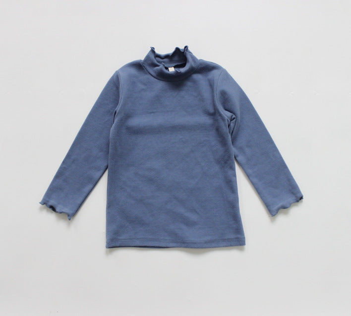 80cm / Peacock blue High Neck Frill Long Sleeve Top キッズ フリル ハイネック トップス【mh0012254】