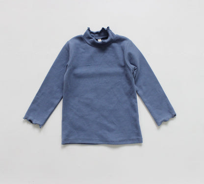80cm / Peacock blue High Neck Frill Long Sleeve Top キッズ フリル ハイネック トップス【mh0012254】