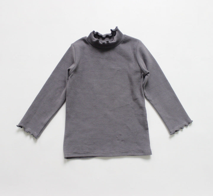 80cm / Slate gray High Neck Frill Long Sleeve Top キッズ フリル ハイネック トップス【mh0012254】