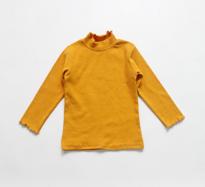 80cm / yellow High Neck Frill Long Sleeve Top キッズ フリル ハイネック トップス【mh0012254】