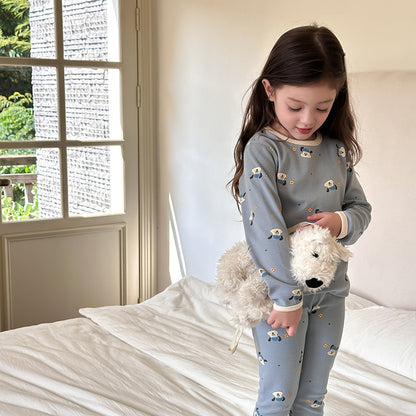 Blue puppy / 80cm Long Sleeve Printed Pajama Set 長袖 プリント パジャマ セット【mh0012244】