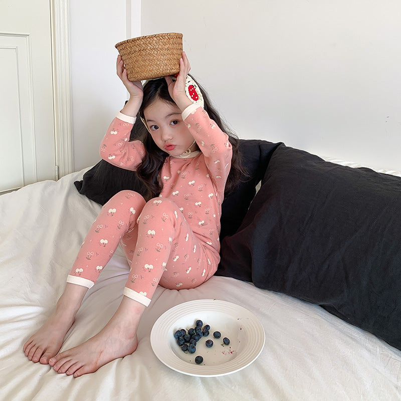 Orange cherry / 80cm (can be opened) Long Sleeve Printed Pajamas 長袖 プリント パジャマ セット【mh0012243】