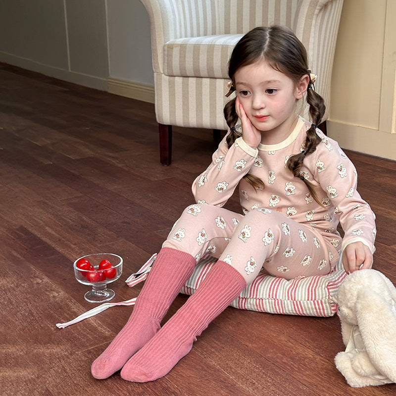 Pink bunny / 80cm Long Sleeve Printed Pajama Set 長袖 プリント パジャマ セット【mh0012244】