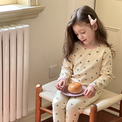 Rice bottom bow / 80cm Long Sleeve Printed Pajama Set 長袖 プリント パジャマ セット【mh0012244】