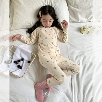 Rice flour florets / 80cm (can be opened) Long Sleeve Printed Pajamas 長袖 プリント パジャマ セット【mh0012243】