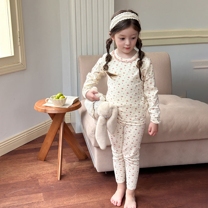 Small pink flowers on the bottom of the rice / 80cm Long Sleeve Printed Pajama Set 長袖 プリント パジャマ セット【mh0012244】