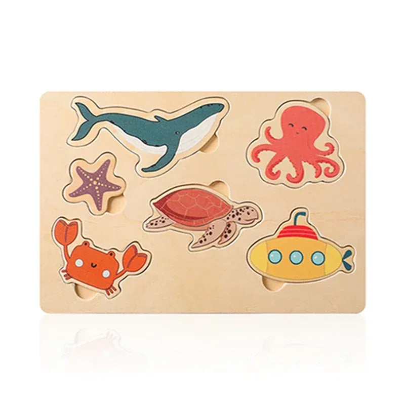 Toy (おもちゃ・木製玩具）etc. Ocean Animal ジグソー パズル セット 木製 おもちゃ 動物 野菜 ボード マッチング【mh0001027】