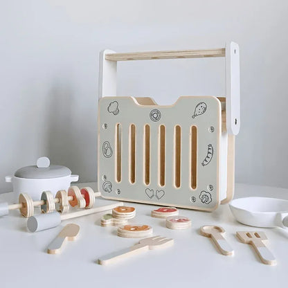 Toy (おもちゃ・木製玩具）etc. White ＊メーカー直送＊ キッズトイ ウッドトイ おままごと 焼き鳥 BBQ キッチンツールセット【mh0005953】