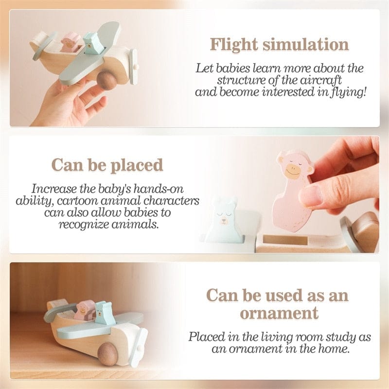 Toy (おもちゃ・木製玩具）etc. Wooden passenger plane ウッドトイ 飛行機 木のおもちゃ 木製 乗り物 アニマルプレイン 積み木 知育玩具【mh0002537】