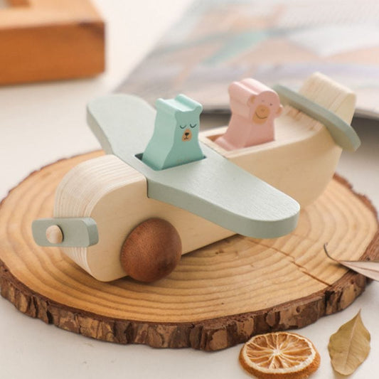 Toy (おもちゃ・木製玩具）etc. Wooden passenger plane ウッドトイ 飛行機 木のおもちゃ 木製 乗り物 アニマルプレイン 積み木 知育玩具【mh0002537】