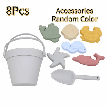Toy (おもちゃ・木製玩具）etc. XS18-5-8Pcs ＊メーカー直送＊ シリコンビーチトイセット お砂場遊びツール バケツ スコップ シャベル 8ピースセット【mh0005882】