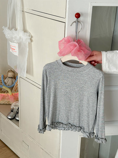 Mellow Hem Long Sleeve T-shirt メロウ 裾フリル 長袖Tシャツ【mh0012293】 Gray / 90cm Laibaobao