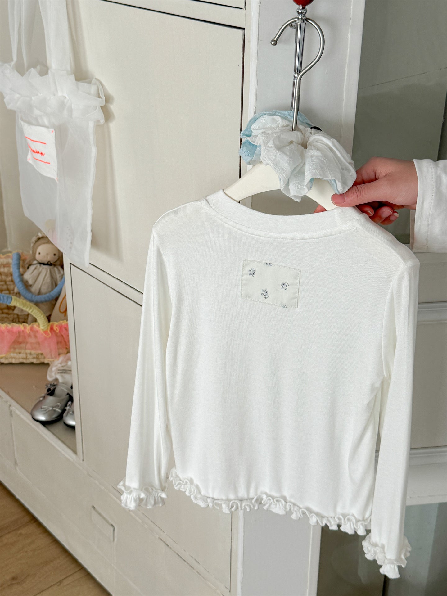 Mellow Hem Long Sleeve T-shirt メロウ 裾フリル 長袖Tシャツ【mh0012293】 White / 90cm Laibaobao