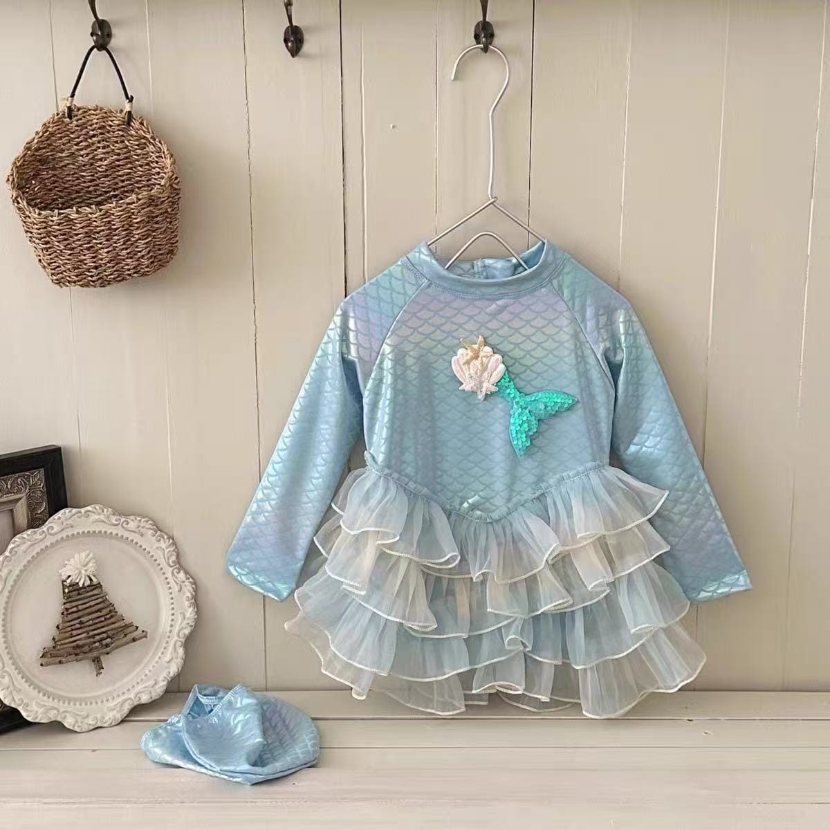 Mermaid Long-sleeve Sun Protection Swimwear マーメイド 長袖ワンピース水着【mh0013322】 mamahalo kids ベビー用水着