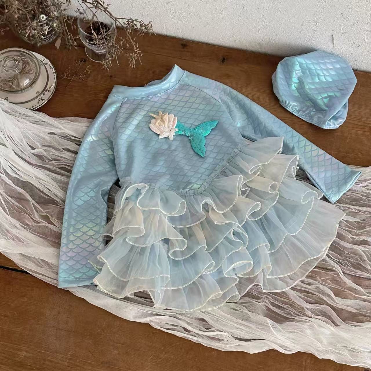 Mermaid Long-sleeve Sun Protection Swimwear マーメイド 長袖ワンピース水着【mh0013322】 mamahalo kids ベビー用水着