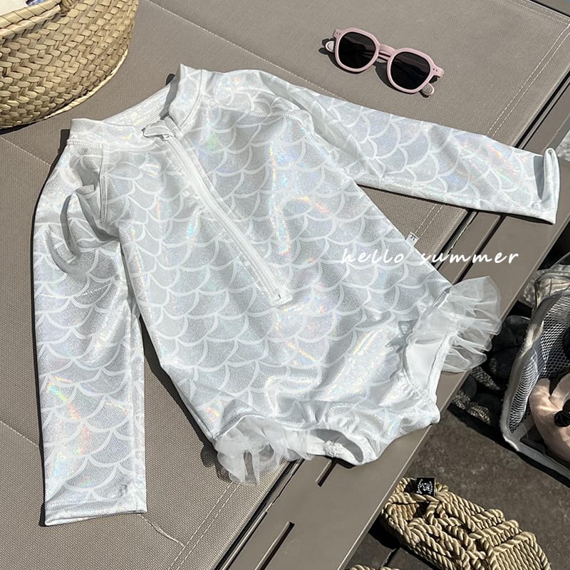 Mermaid Scale Shiny One-Piece Swimwear マーメイド 長袖ワンピース水着【mh0013346】 White / 90cm mamahalo kids ベビー用水着
