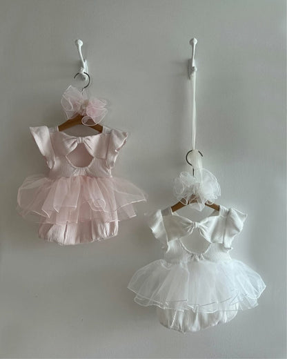 Mesh Bow Flying Sleeve Romper チュチュ 半袖ロンパース【mh0013109】 BBAMMA 半袖ロンパース