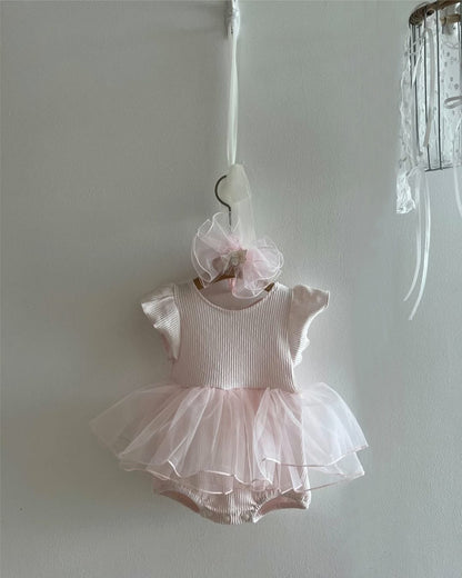 Mesh Bow Flying Sleeve Romper チュチュ 半袖ロンパース【mh0013109】 BBAMMA 半袖ロンパース