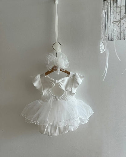 Mesh Bow Flying Sleeve Romper チュチュ 半袖ロンパース【mh0013109】 BBAMMA 半袖ロンパース