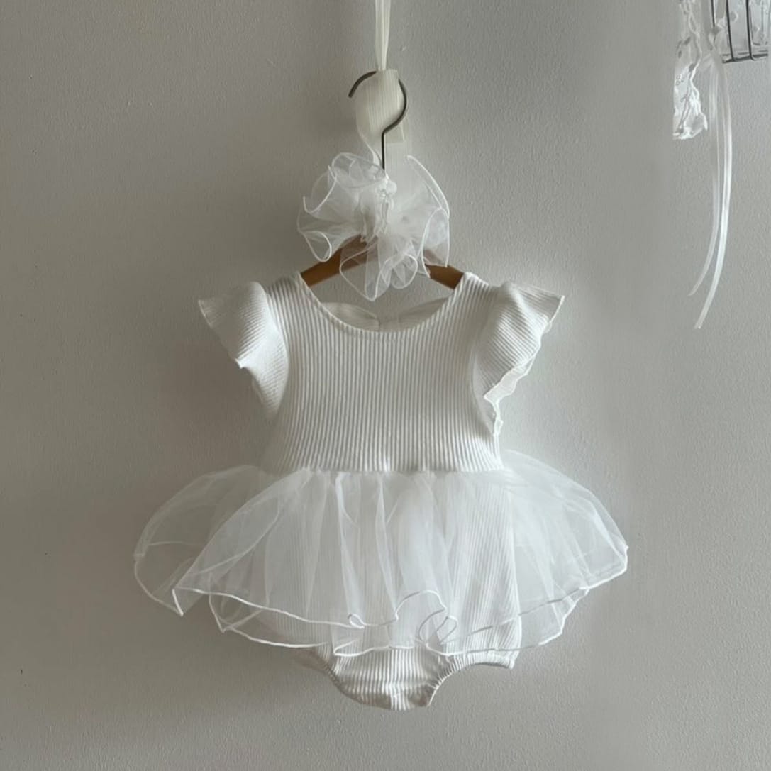 Mesh Bow Flying Sleeve Romper チュチュ 半袖ロンパース【mh0013109】 BBAMMA 半袖ロンパース