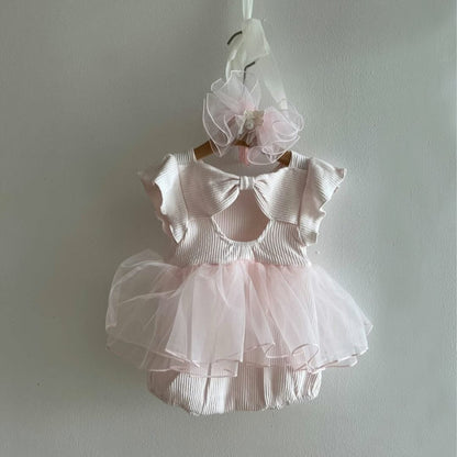 Mesh Bow Flying Sleeve Romper チュチュ 半袖ロンパース【mh0013109】 BBAMMA 半袖ロンパース