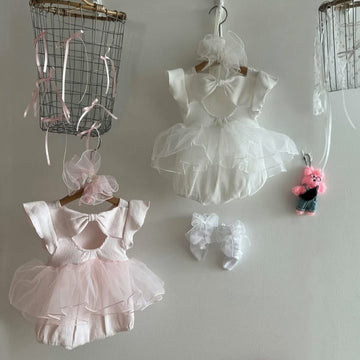 Mesh Bow Flying Sleeve Romper チュチュ 半袖ロンパース【mh0013109】 BBAMMA 半袖ロンパース