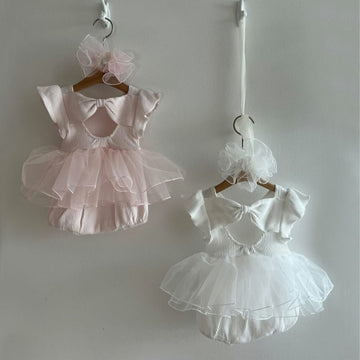 Mesh Bow Flying Sleeve Romper チュチュ 半袖ロンパース【mh0013109】 BBAMMA 半袖ロンパース