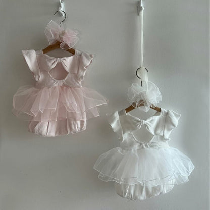 Mesh Bow Flying Sleeve Romper チュチュ 半袖ロンパース【mh0013109】 BBAMMA 半袖ロンパース